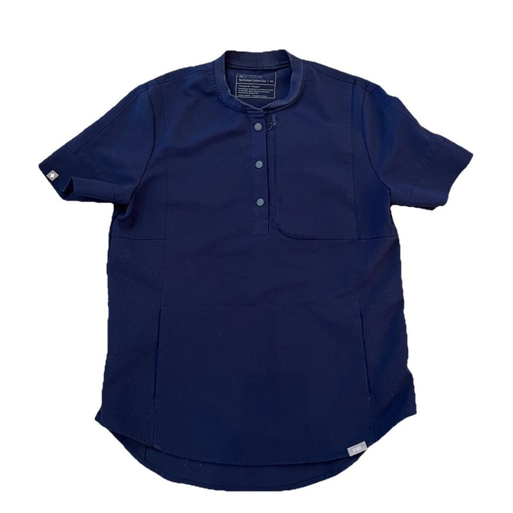 Figs Limited Edition Gidya Henley Scrub Top Women’s Size XS Navy Blue Medical